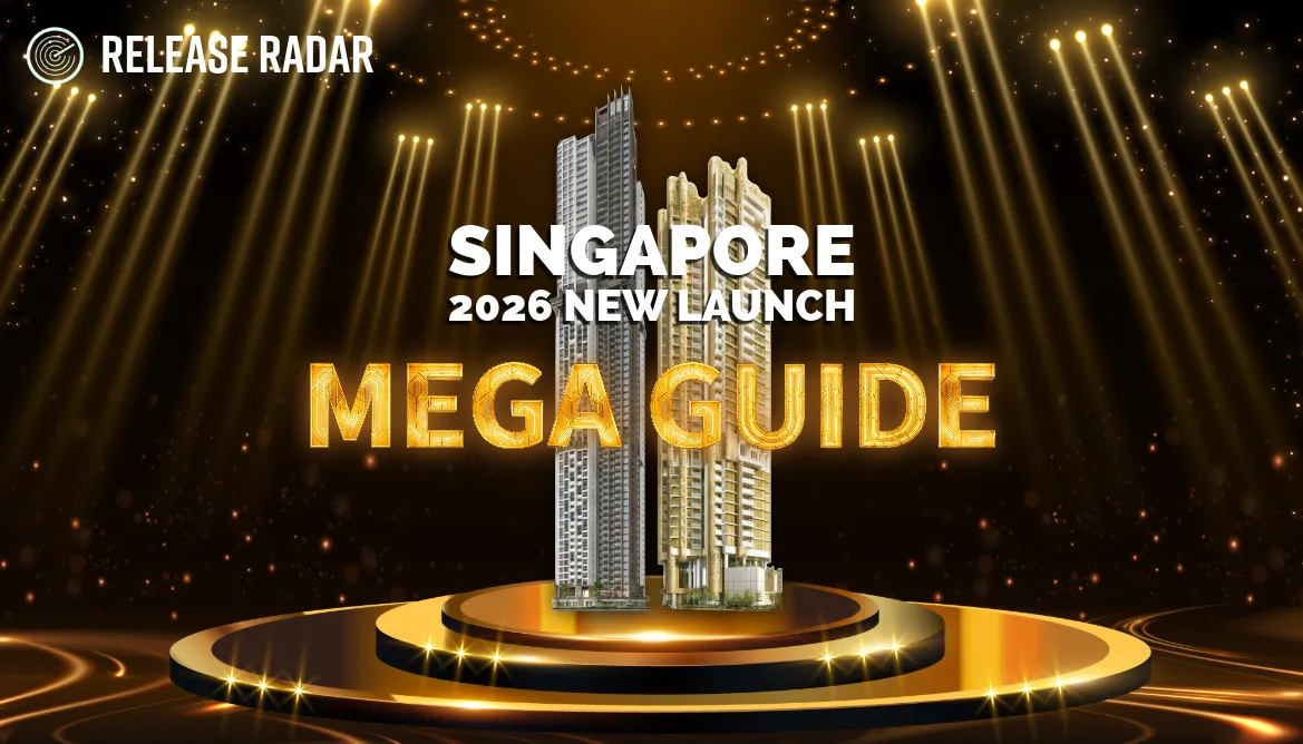 Singapore 2026 new launch property mega guide — featured image with skyline and spotlight theme.
