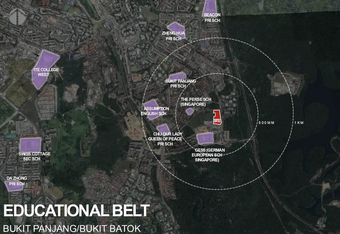 School catchment map showing primary and international schools near Narra Residences