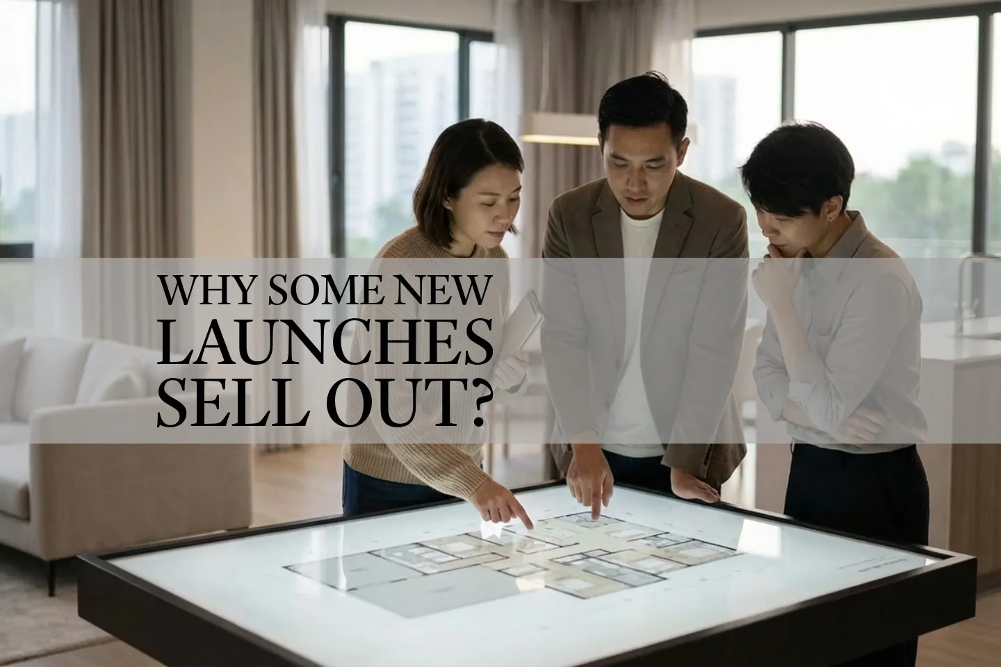 Buyers selectively evaluating specific units inside a Singapore new launch condominium showflat.