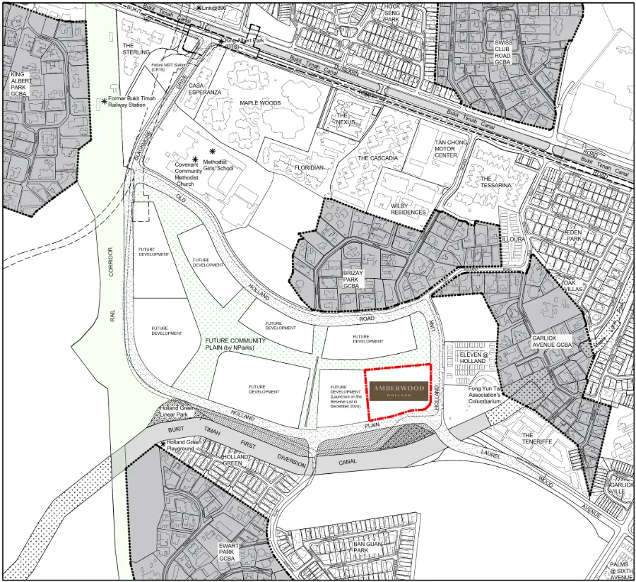 URA plan showing Amberwood at Holland and future housing plots across Holland Plain