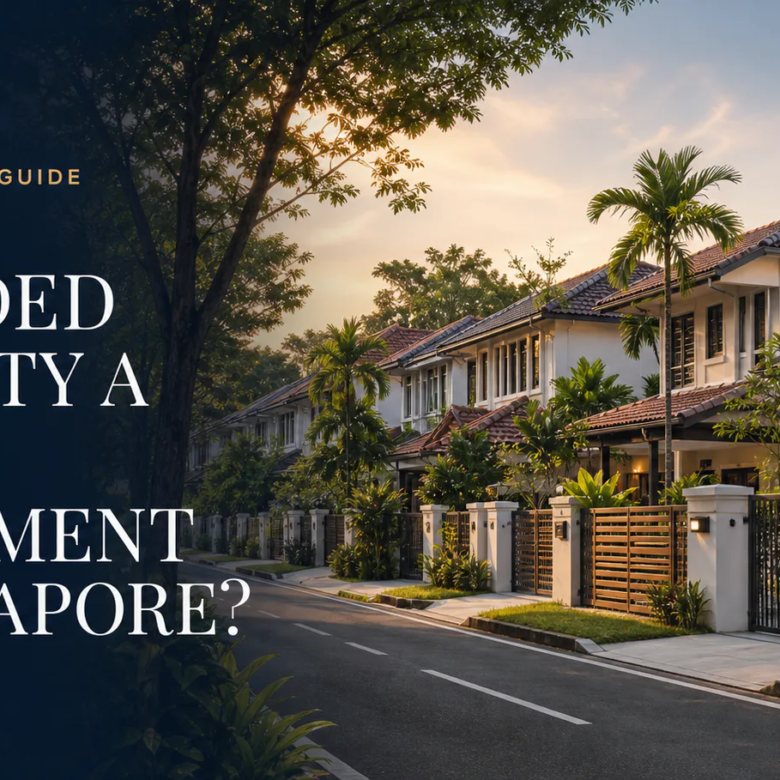 Singapore landed homes along a tree-lined residential street